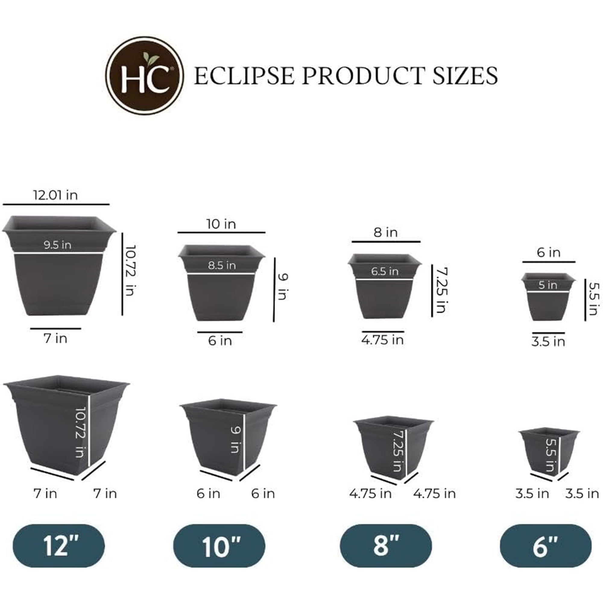 HC Companies ECA12000 12 Inch Eclipse Planter with Attached Saucer, Slate Blue - VMInnovations