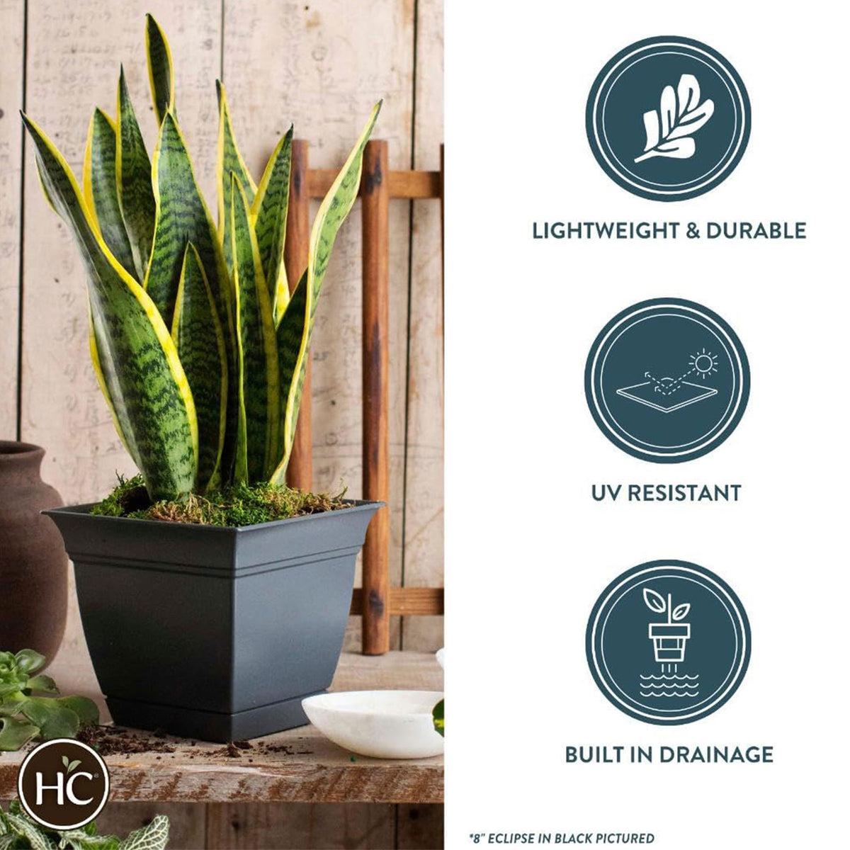HC Companies 12 Inch Eclipse Planter with Attached Saucer, Slate Blue (Open Box)