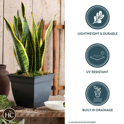 HC Companies 12 Inch Eclipse Planter with Attached Saucer, Slate Blue (Open Box)