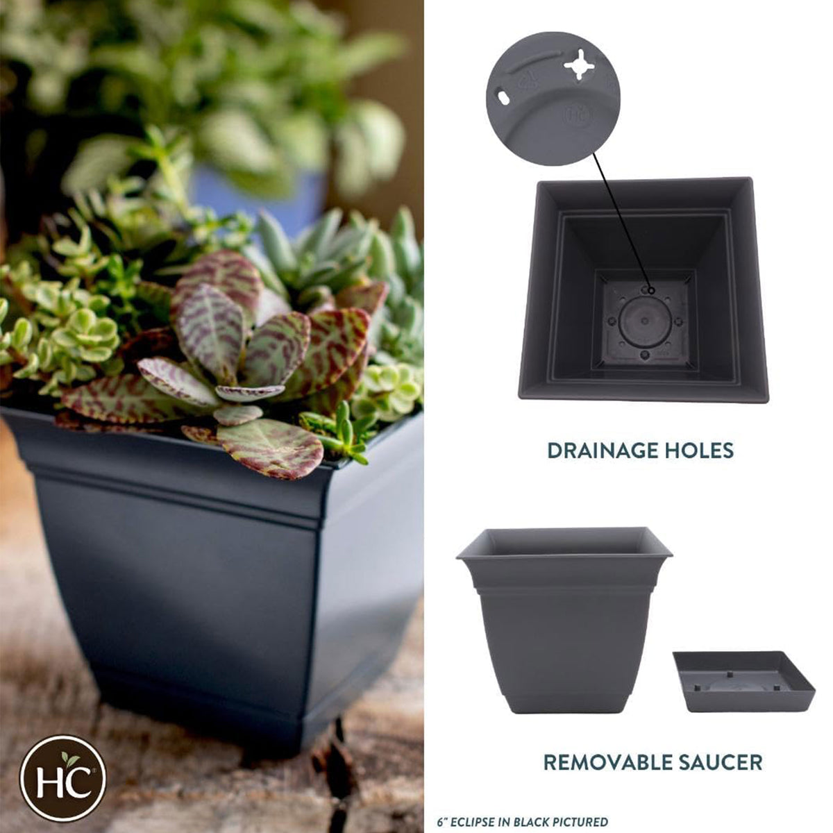 HC Companies 12 Inch Eclipse Planter with Attached Saucer, Slate Blue (Open Box)
