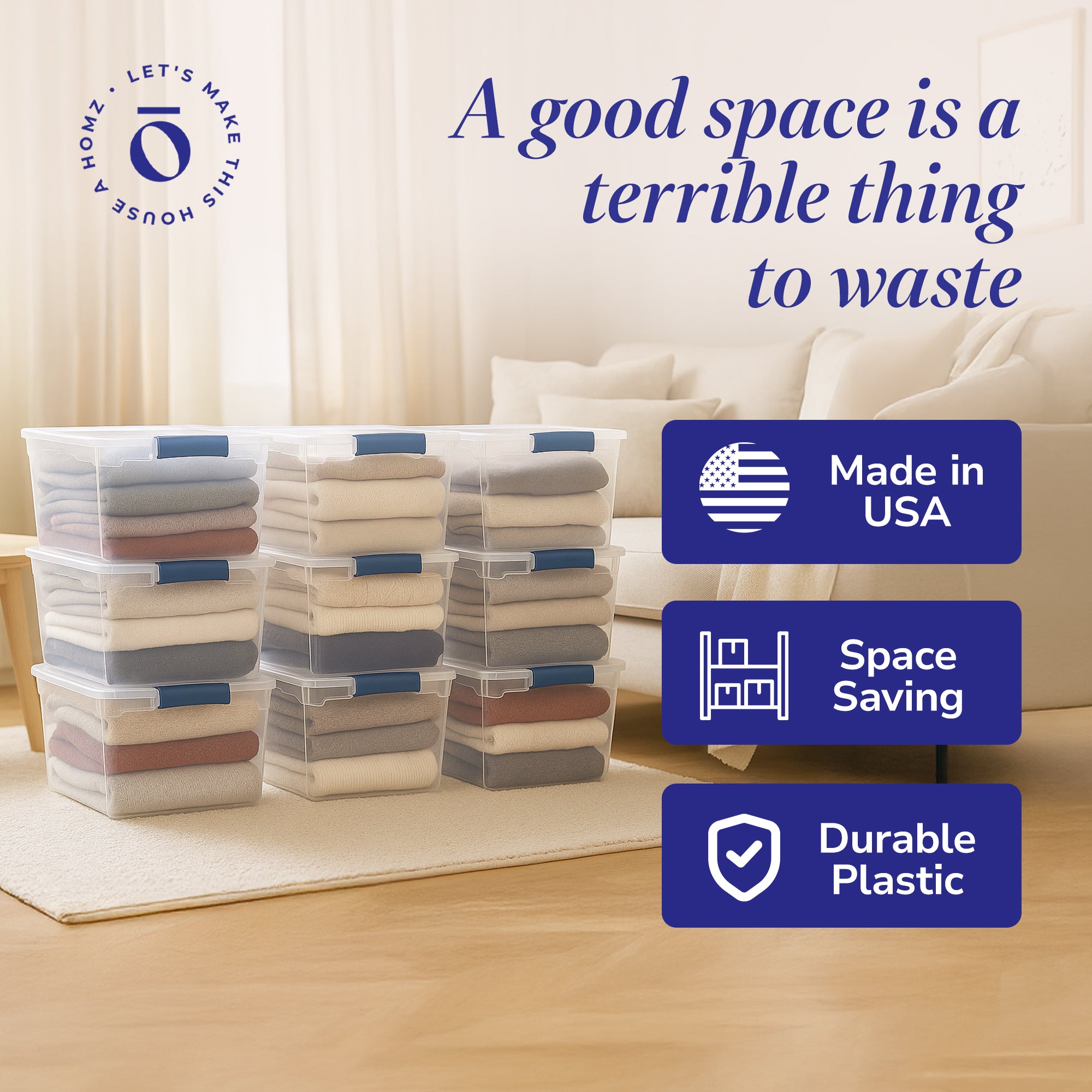 Homz 31 Quart Heavy Duty Clear Plastic Stackable Storage Containers, 16 Pack