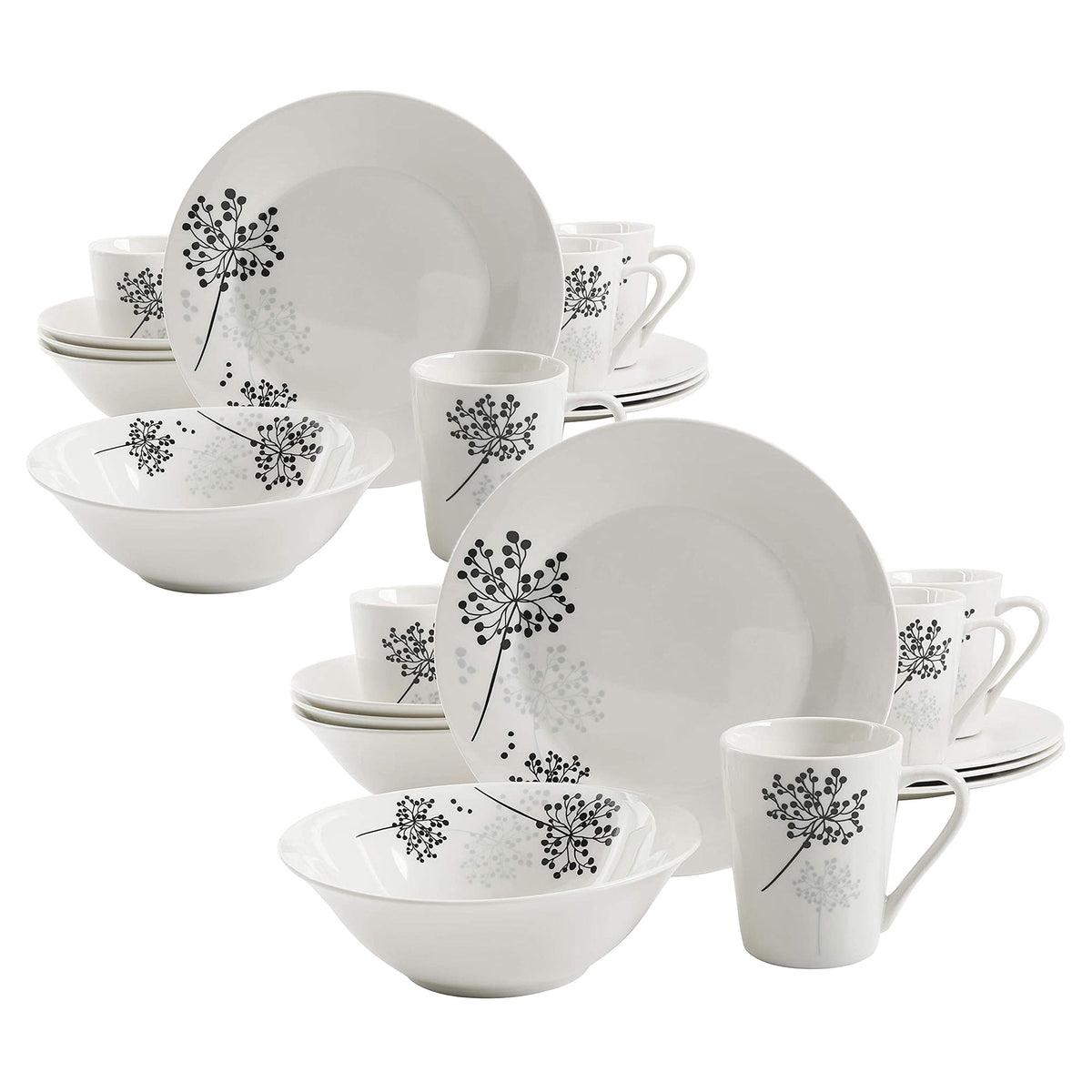 Gibson Netherwood 12 Pc Glaze Dinnerware Plates, Bowls, and Mugs, White (2 Pack)