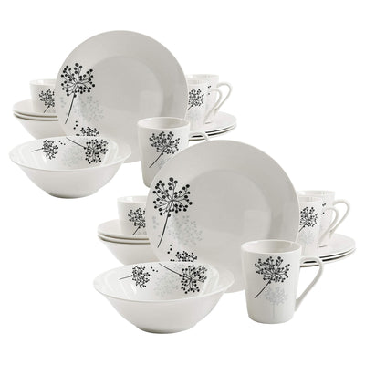 Gibson Netherwood 12 Pc Glaze Dinnerware Plates, Bowls, and Mugs, White (2 Pack)