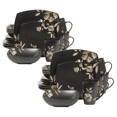 Gibson Elite Lanark 16 Piece Dinnerware Set w/ Plates, Bowls, & Mugs (2 Pack)