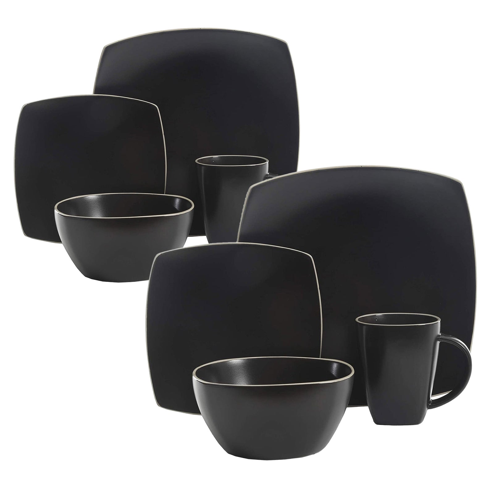 Gibson Elite Soho Lounge 16 Piece Dinnerware Set for 4, Matte Black (2 Pack) - VMInnovations