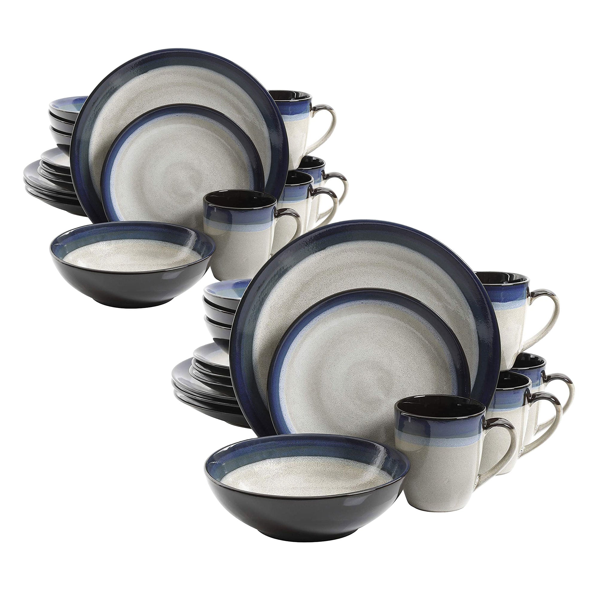 Gibson Elite Couture Band Glazed Stoneware 16 Pc Dinnerware Set, Blue (4 Pack) - VMInnovations