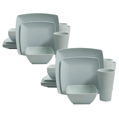 Gibson Home 16 Pc Melamine Dinnerware Set Plates, Bowls, & Cups, Mint (2 Pack) - VMInnovations