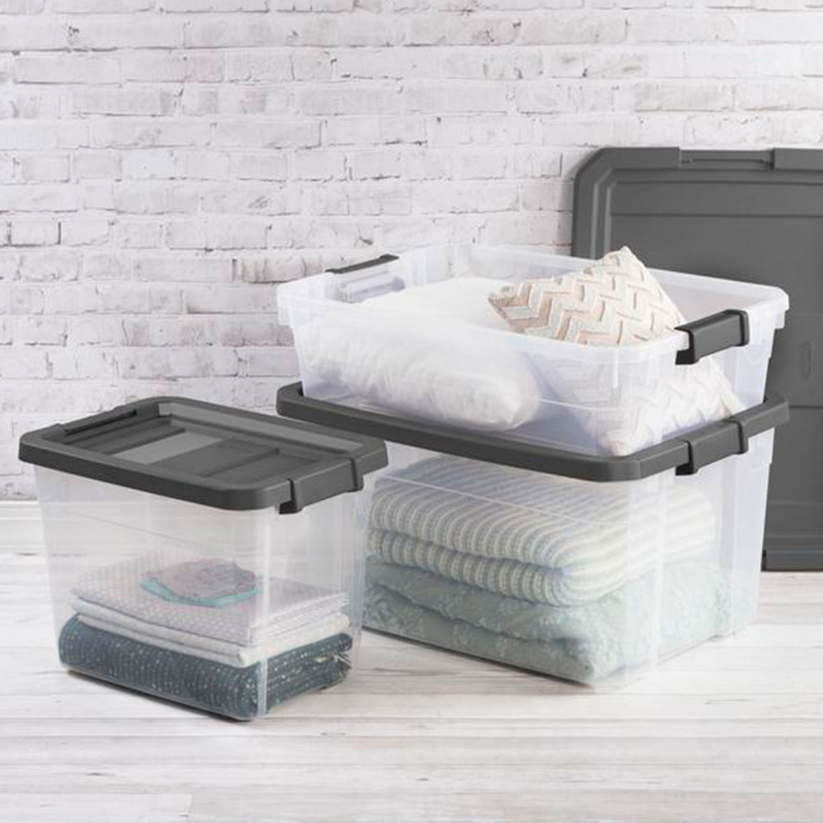 Sterilite 30 Qt Clear Plastic Stackable Storage Container Bin w/ Grey Latch Lid