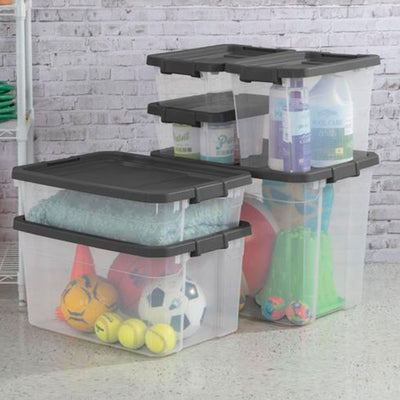 Sterilite 30 Qt Clear Plastic Stackable Storage Container Bin w/ Grey Latch Lid