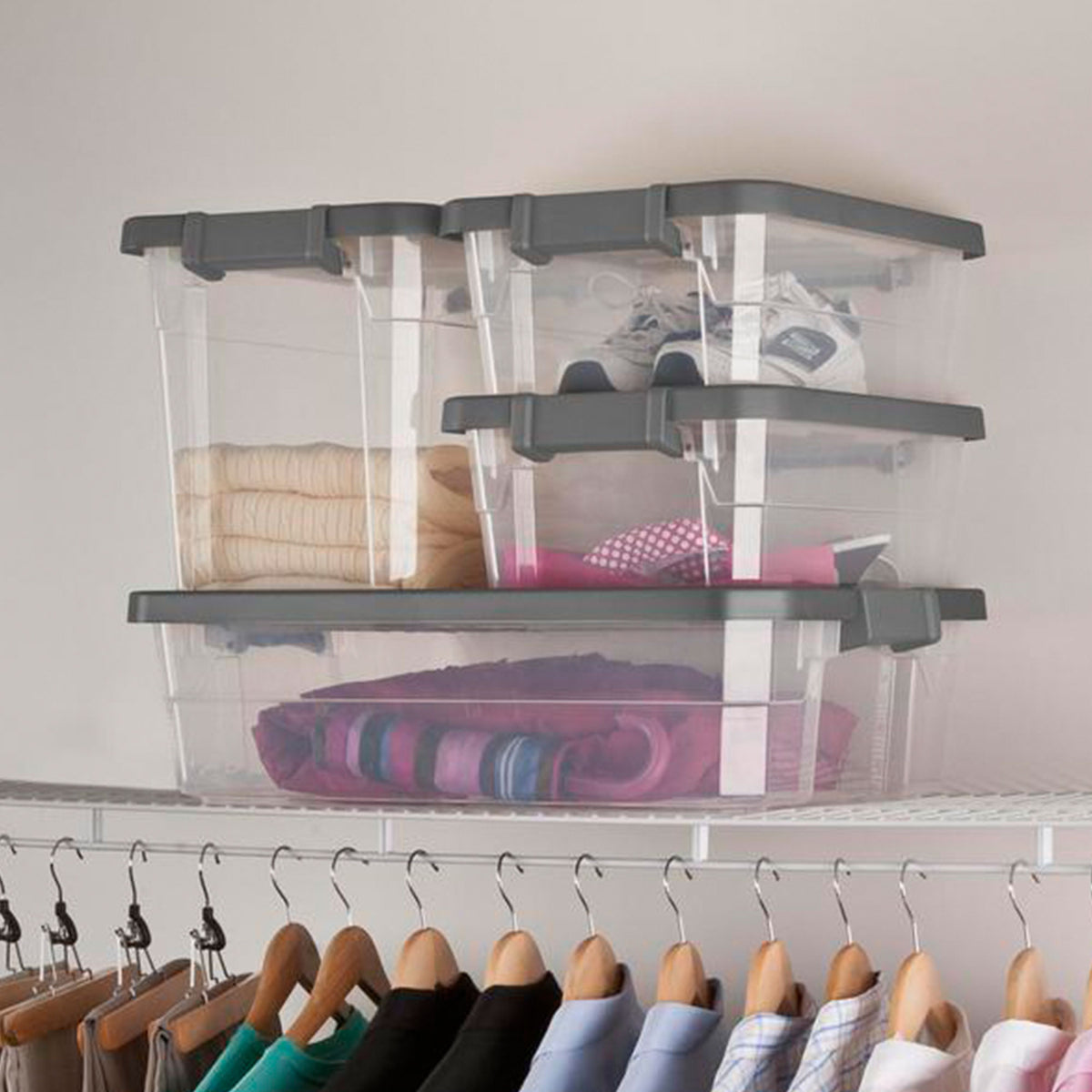 Sterilite 30 Qt Clear Plastic Stackable Storage Container Bin w/ Grey Latch Lid