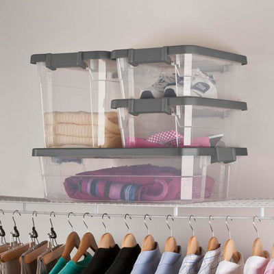 Sterilite 30 Qt Clear Plastic Stackable Storage Container Bin w/ Grey Latch Lid