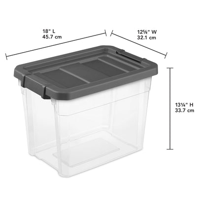 Sterilite 30 Qt Clear Plastic Stackable Storage Container Bin w/ Grey Latch Lid
