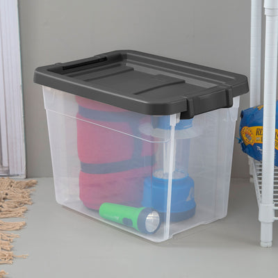 Sterilite 30 Qt Clear Plastic Stackable Storage Container Bin w/ Grey Latch Lid