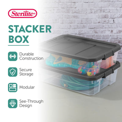 Sterilite 40 Quart Plastic Storage Bin Tote & Latch Lid, 6 Pack, Gray