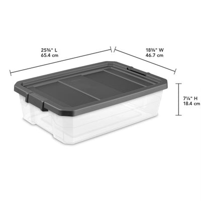 Sterilite 40 Quart Plastic Under Bed Storage Bin Tote & Latch Lid, 24 Pack, Gray