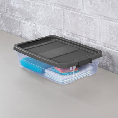 Sterilite 40 Quart Plastic Under Bed Storage Bin Tote & Latch Lid, 12 Pack, Gray
