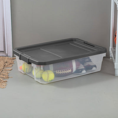 Sterilite 40 Quart Plastic Storage Bin Tote & Latch Lid, 6 Pack, Gray