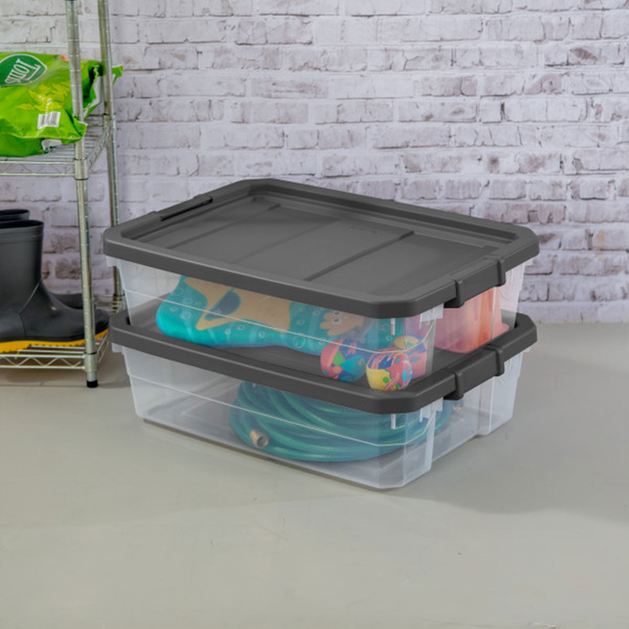 Sterilite 40 Quart Plastic Storage Bin Tote & Latch Lid, 6 Pack, Gray