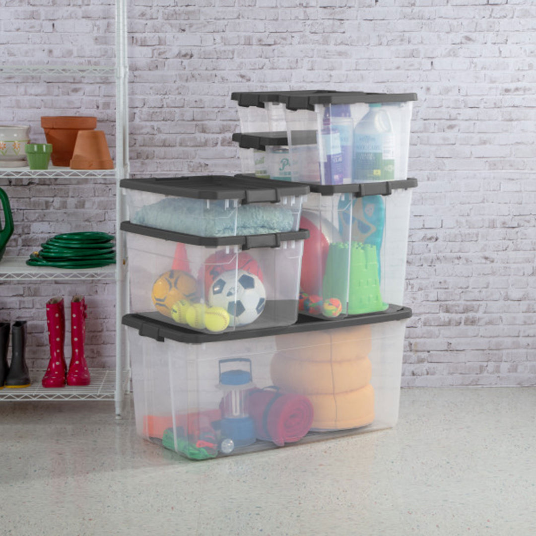 Sterilite 40 Quart Plastic Under Bed Storage Bin Tote & Latch Lid, 12 Pack, Gray