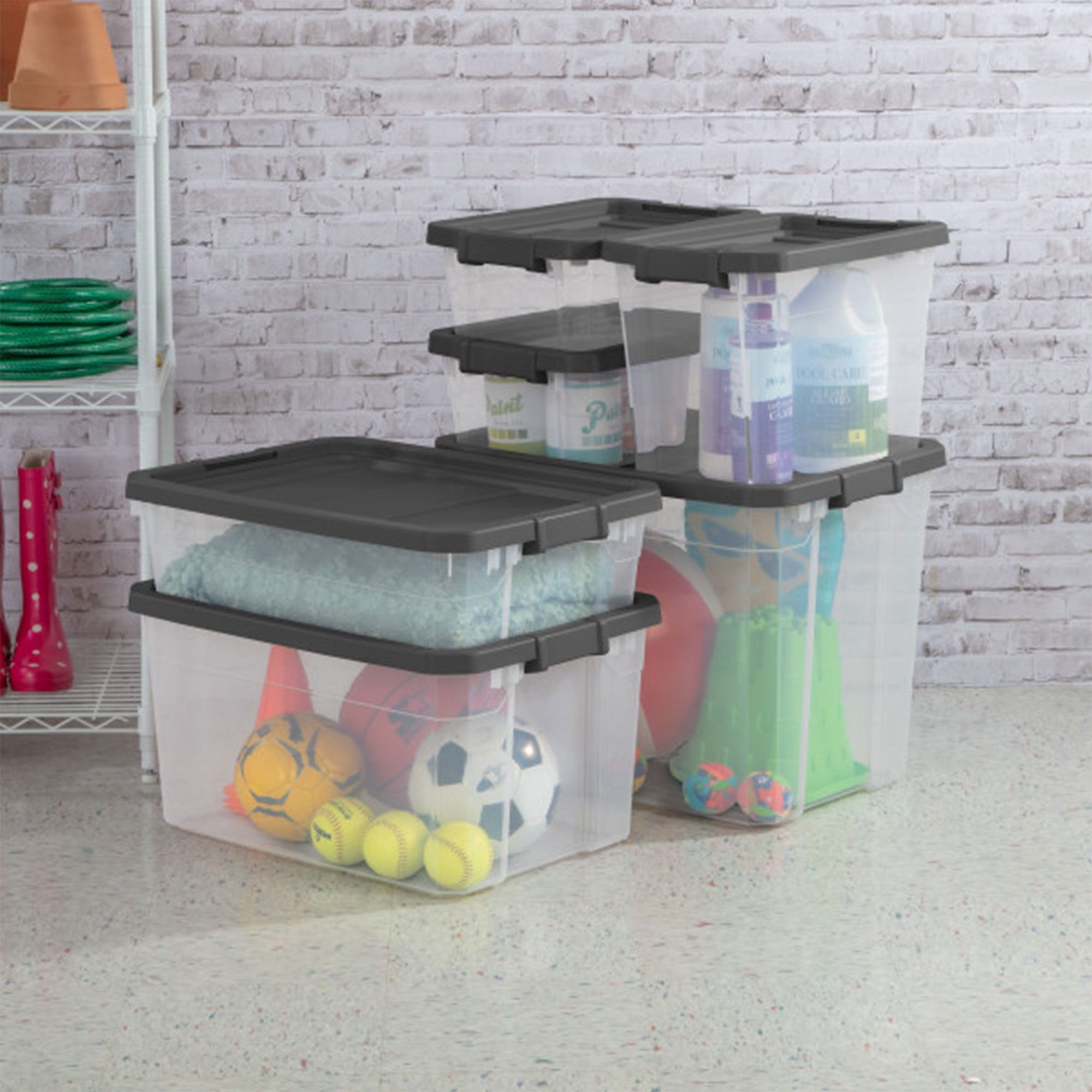 Sterilite 40 Quart Plastic Storage Bin Tote & Latch Lid, 6 Pack, Gray