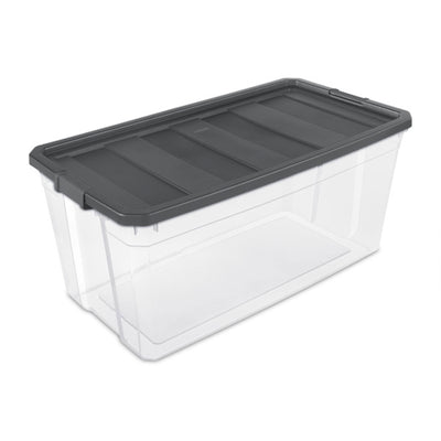 Sterilite 200 Qt. Clear Plastic Stacker Storage Bin Tote w/ Latching Lid, Grey