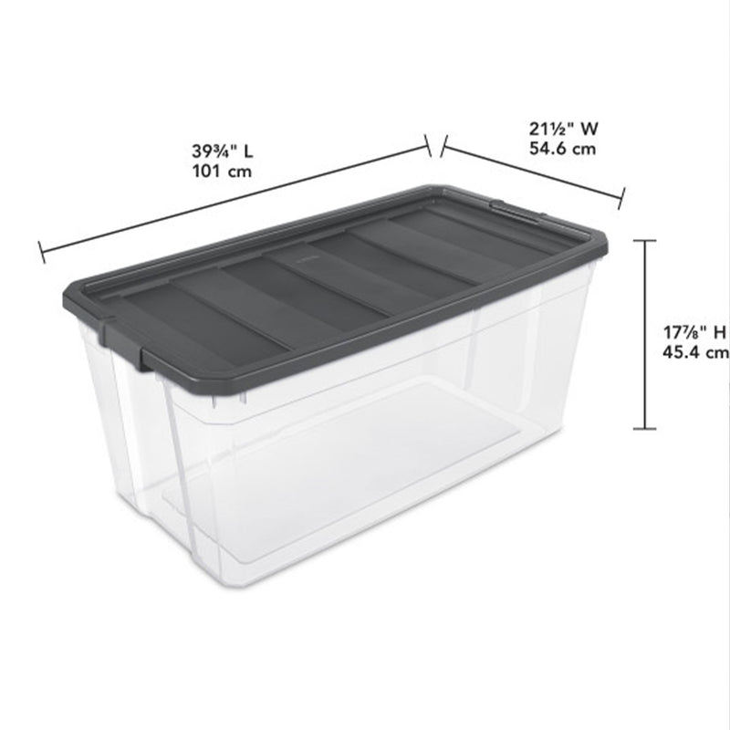 Sterilite 200 Quart Clear Stackable Latching Storage Box Container, Grey, 6 Pack