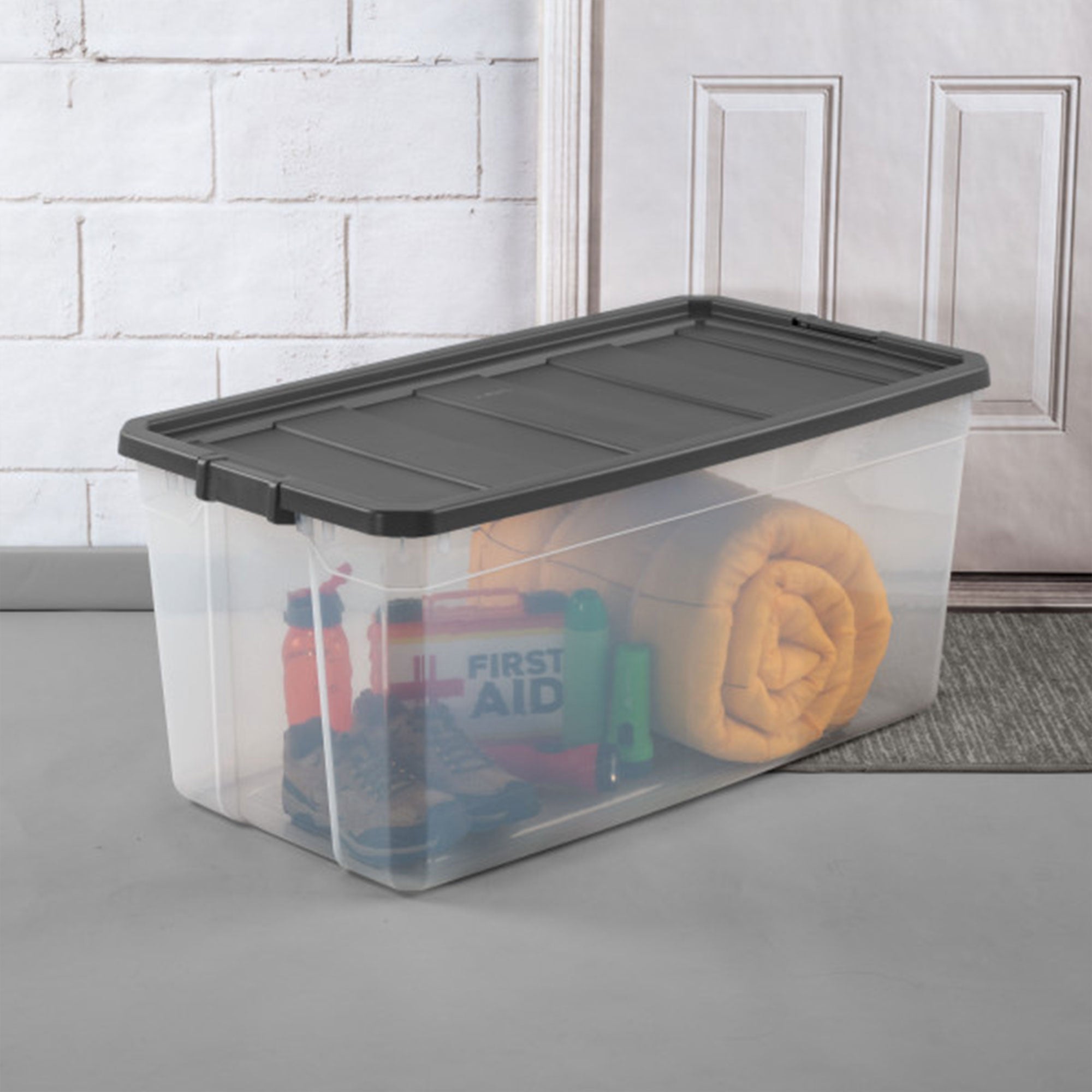 Sterilite 200 Qt. Clear Plastic Stacker Storage Bin Tote w/ Latching Lid, Grey