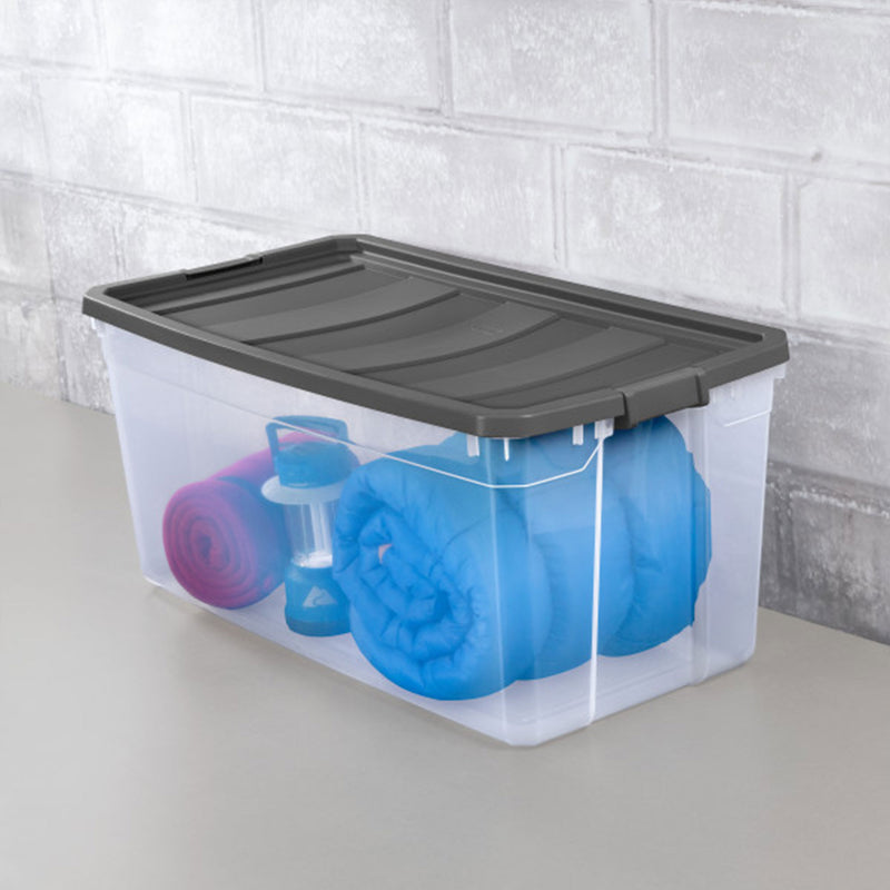 Sterilite 200 Quart Clear Stackable Latching Storage Box Container, Grey, 6 Pack