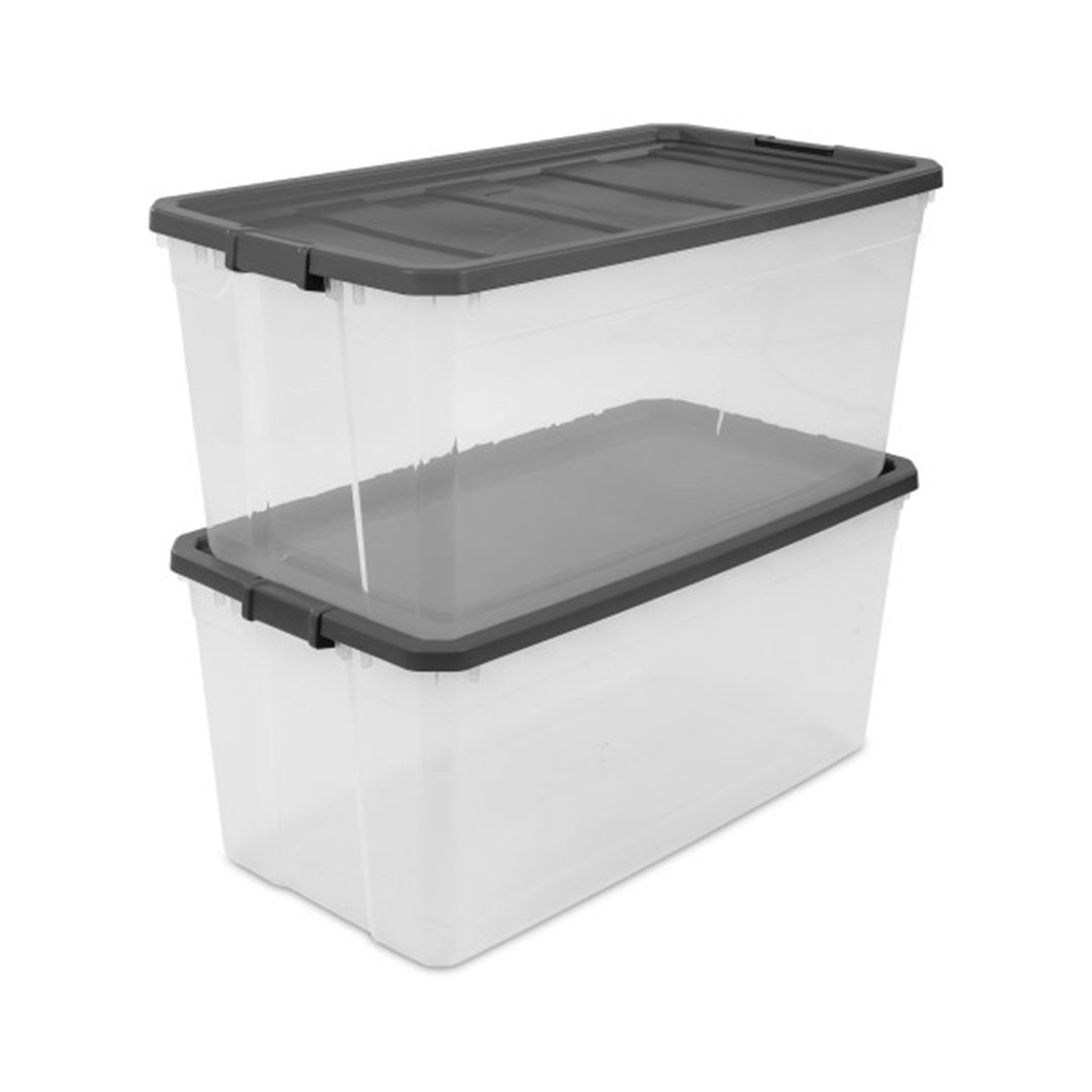 Sterilite 200 Quart Clear Stackable Latching Storage Box Container, Grey, 6 Pack