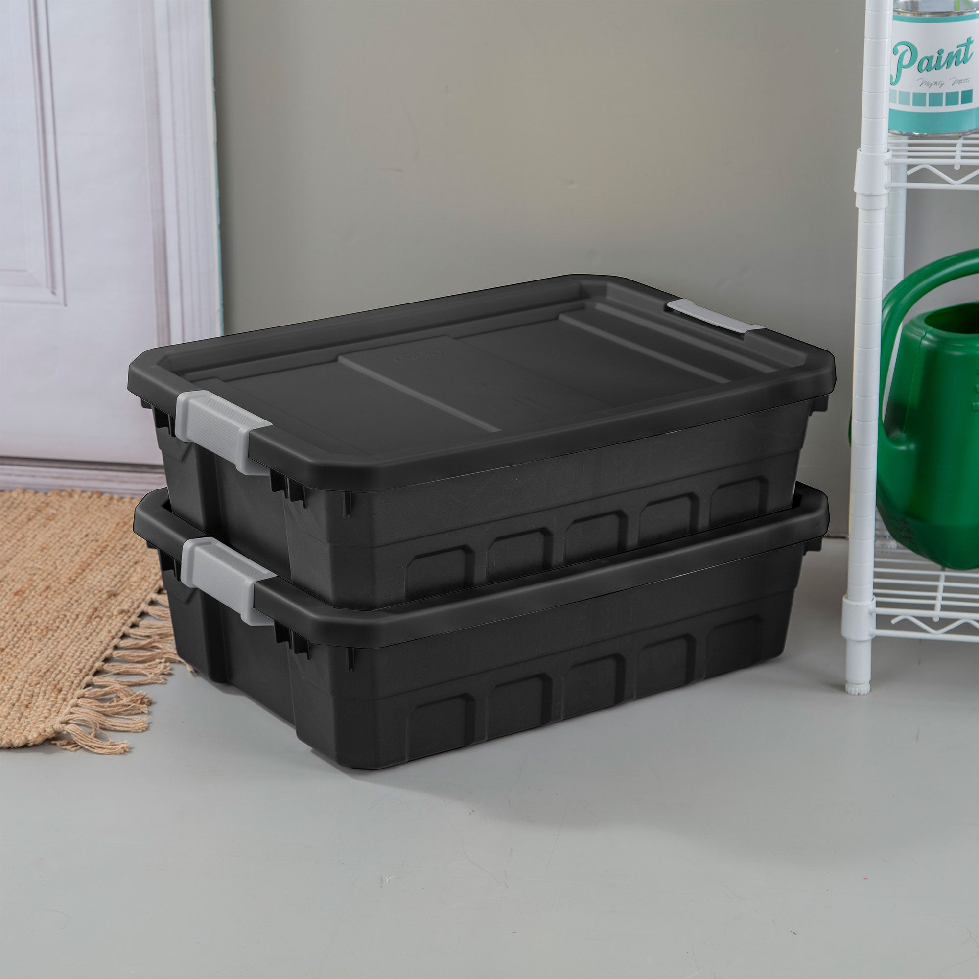 Sterilite 10-Gallon Rugged Industrial Stacker Storage Tote with Gray Clip Lid