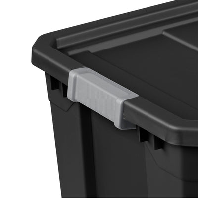 Sterilite 19-Gal Rugged Industrial Stacker Storage Tote w/ Gray Clip Lid, Black