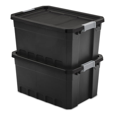 Sterilite 19-Gal Rugged Industrial Stacker Storage Tote w/ Gray Clip Lid, Black