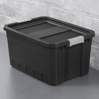 Sterilite 19-Gal Rugged Industrial Stacker Storage Tote w/ Gray Clip Lid, Black