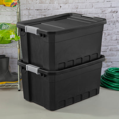 Sterilite 19-Gal Rugged Industrial Stacker Storage Tote w/ Gray Clip Lid, Black