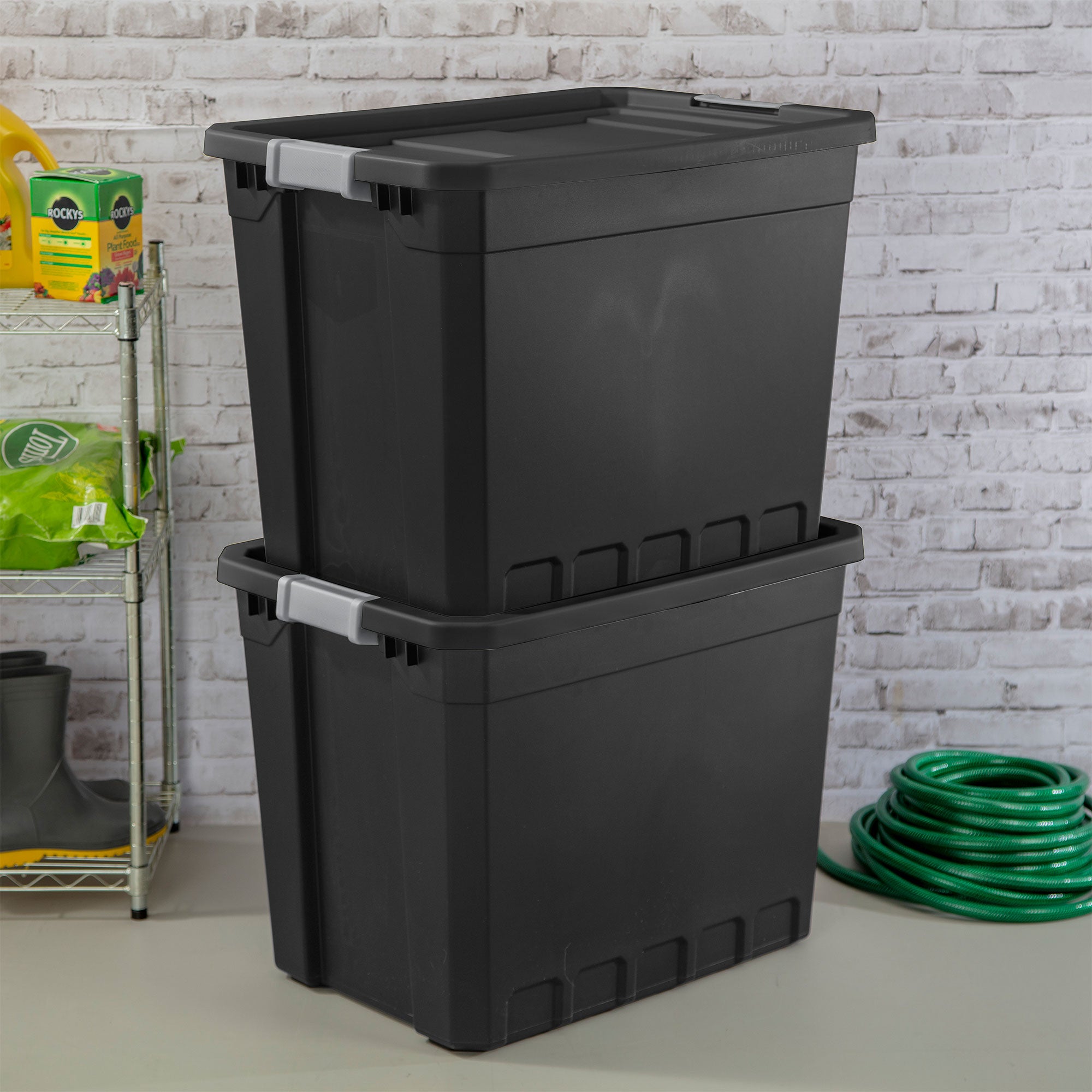 Sterilite 27-Gallon Rugged Industrial Stacker Storage Tote with Gray Clip Lid