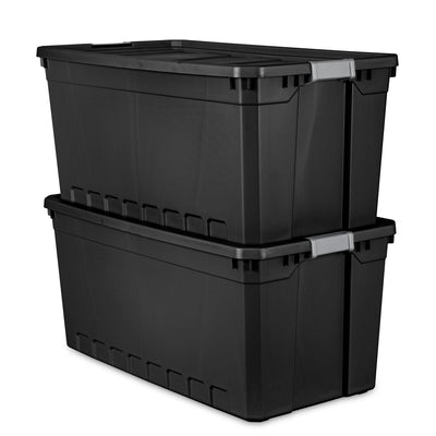 Sterilite 50 Gal Rugged Industrial Stackable Storage Tote w/ Lid, Black, 3 Pack