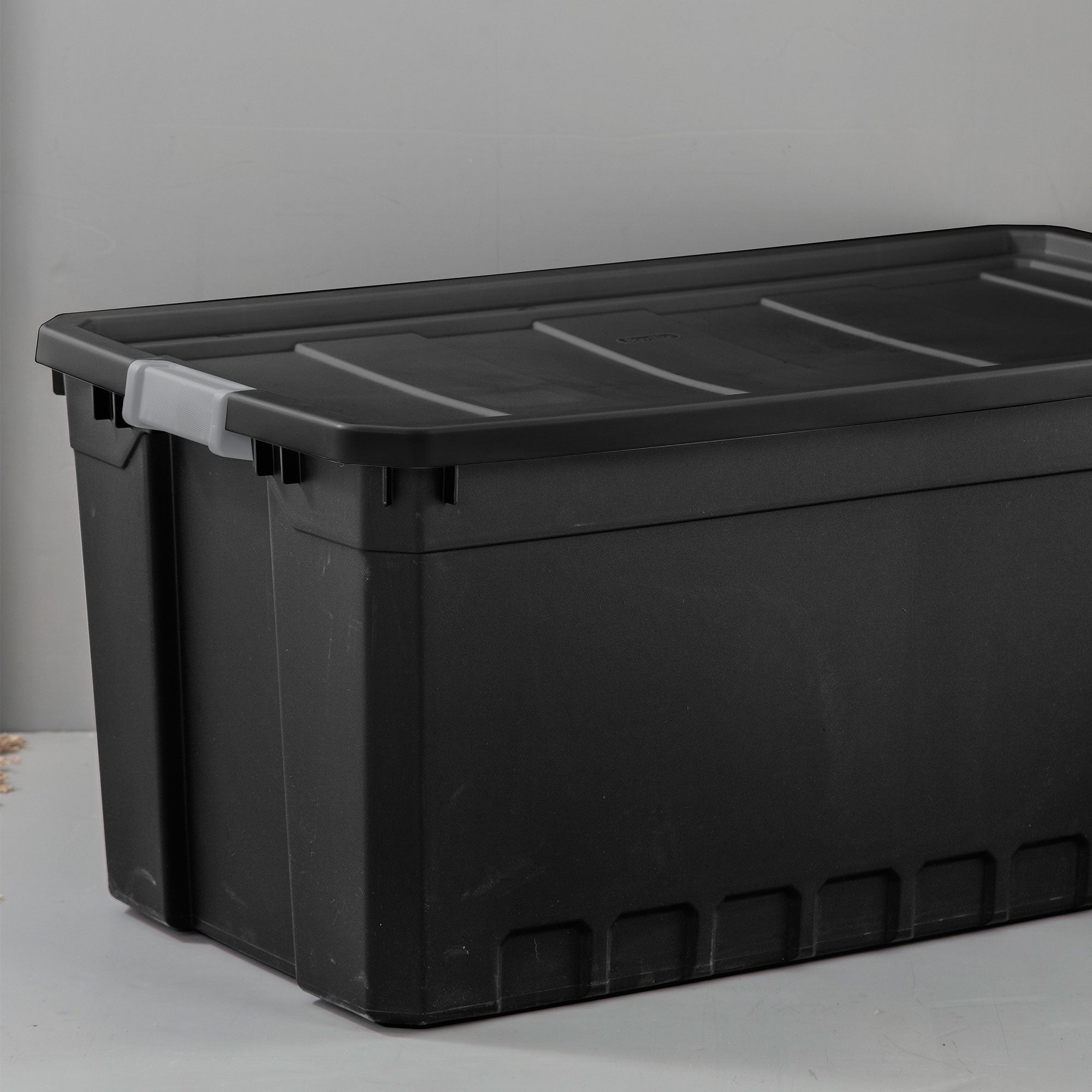 Sterilite 50-Gallon Rugged Industrial Stacker Storage Tote with Gray Clip Lid