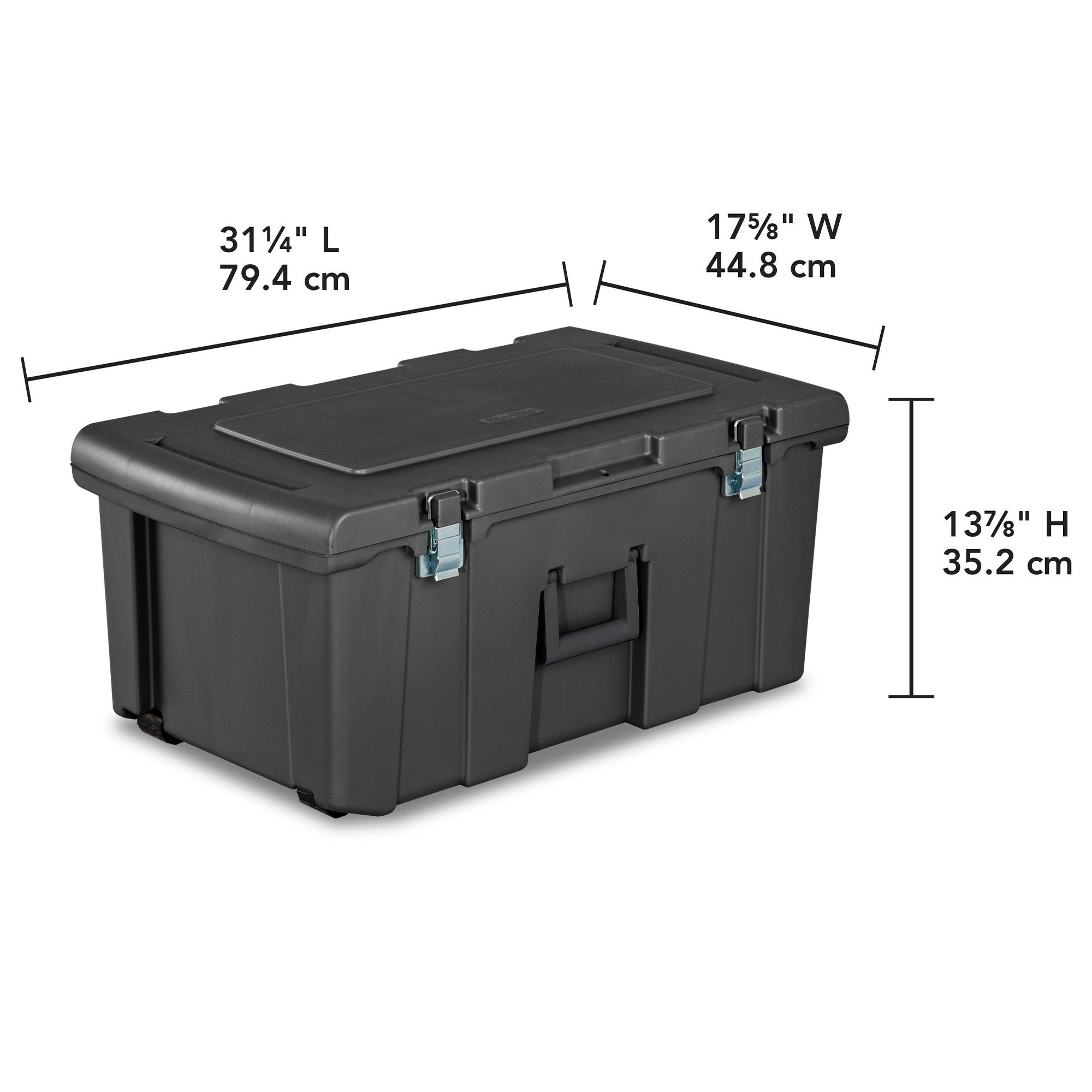 Sterilite 16 Gal Plastic Footlocker Container with Handles and Wheels, Flat Gray