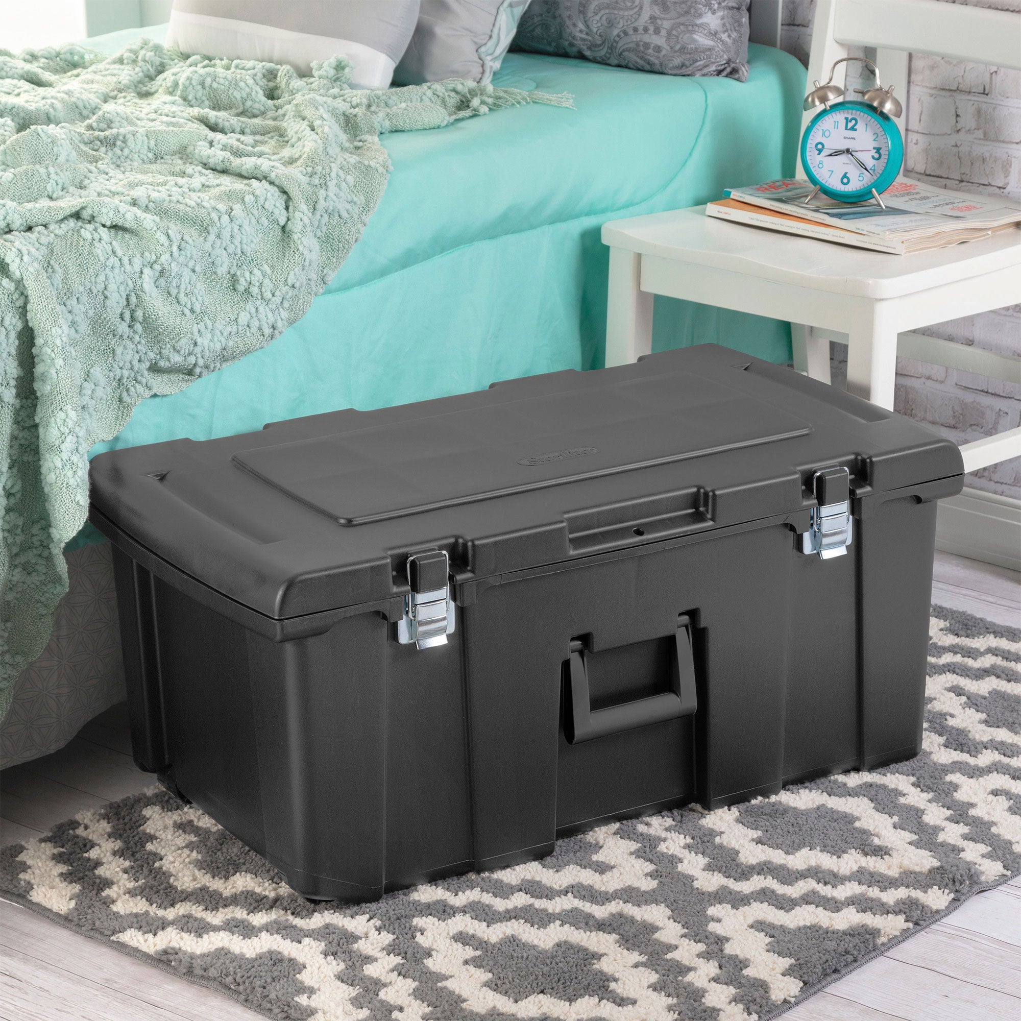 Sterilite 16 Gal Plastic Footlocker Container with Handles and Wheels, Flat Gray