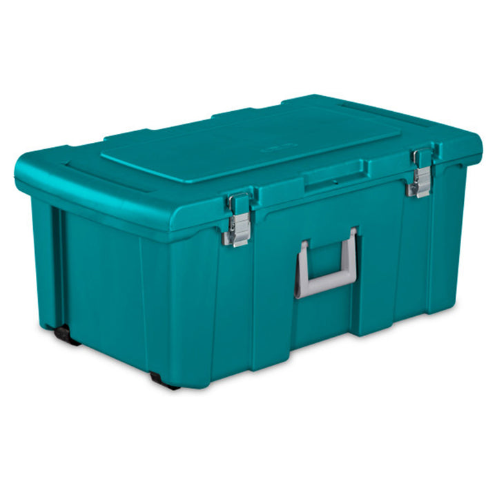 Sterilite Wheeled Footlocker, Plastic Utility Lockable Storage Container, Teal