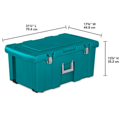 Sterilite Wheeled Footlocker, Plastic Utility Lockable Storage Container, Teal