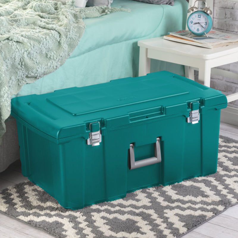 Sterilite Wheeled Footlocker, Plastic Utility Lockable Storage Container, Teal