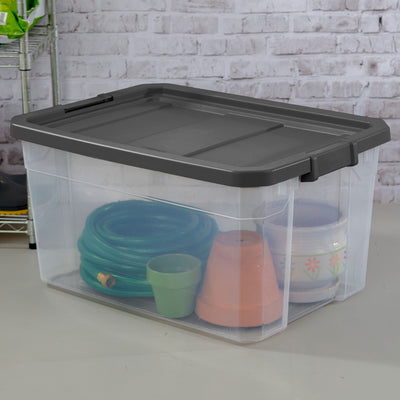 Sterilite 76 Qt Plastic Home Storage Bin Organizing Tote with Latching Lid, Grey