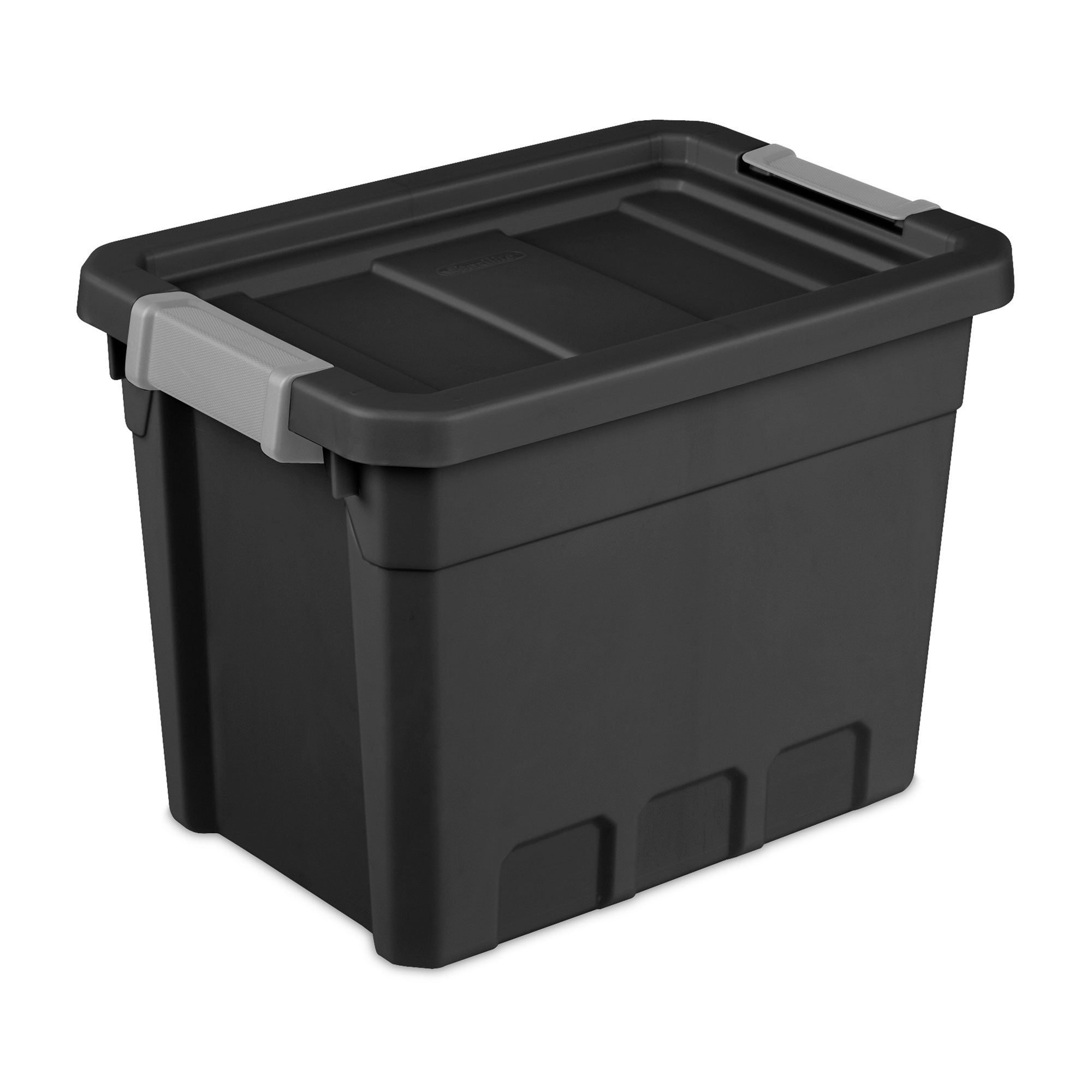 Sterilite 7.5 Gal Rugged Industrial Stacker Storage Tote w/ Gray Clip Lid, Black