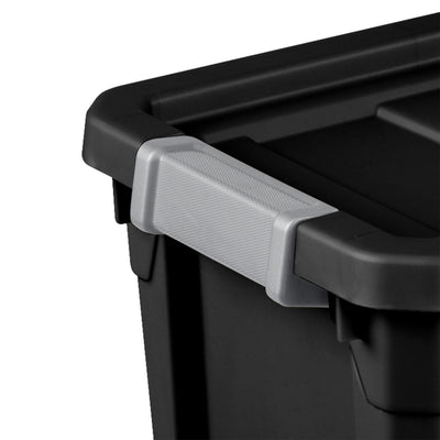 Sterilite 7.5 Gal Rugged Industrial Stacker Storage Tote w/ Gray Clip Lid, Black