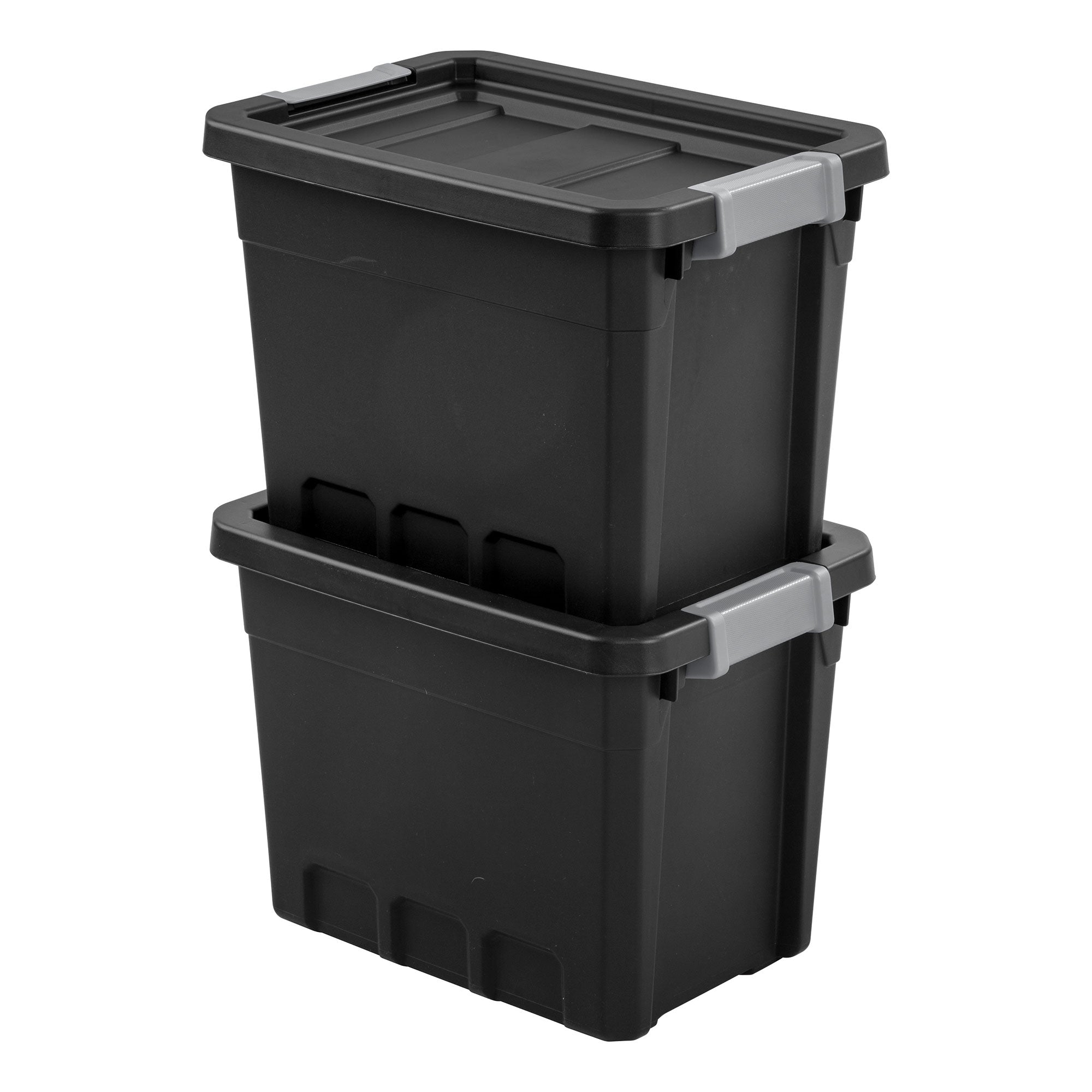 Sterilite 7.5 Gal Rugged Industrial Stacker Storage Tote w/ Gray Clip Lid, Black