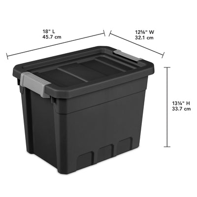 Sterilite 7.5 Gal Rugged Industrial Stacker Storage Tote w/ Gray Clip Lid, Black