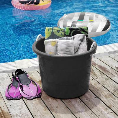 Homz 18 Gallon Plastic Utility Storage Bucket Tub w/ Rope Handles, Black, 8 Pack