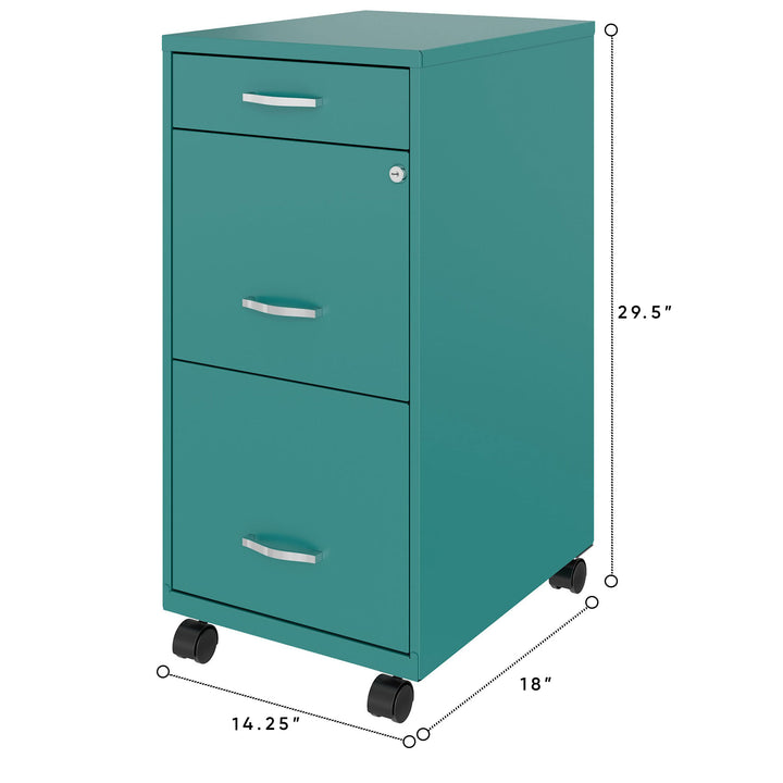 Space Solutions 18 Inch Wide 3 Drawer Mobile Cabinet for Office, Teal (Open Box)