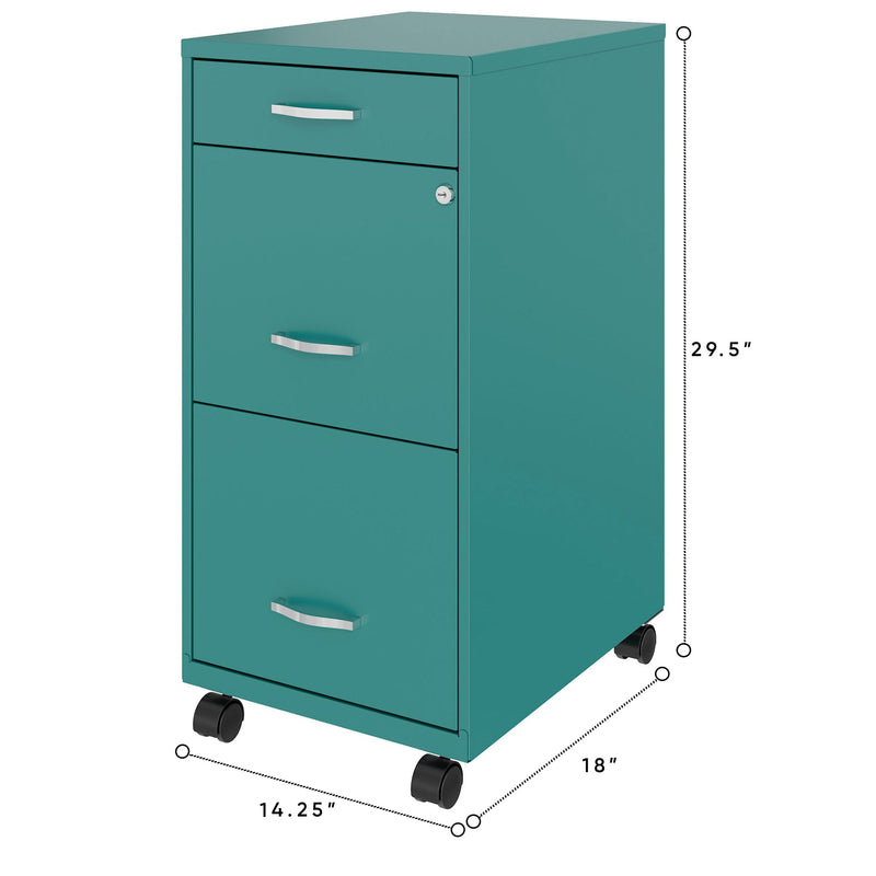 Space Solutions 18 Inch Wide 3 Drawer Mobile Organizer Cabinet for Office, Teal